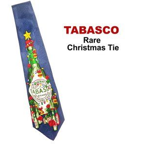 Vintage Tabasco Silk Tie – Rare Navy Blue Christmas